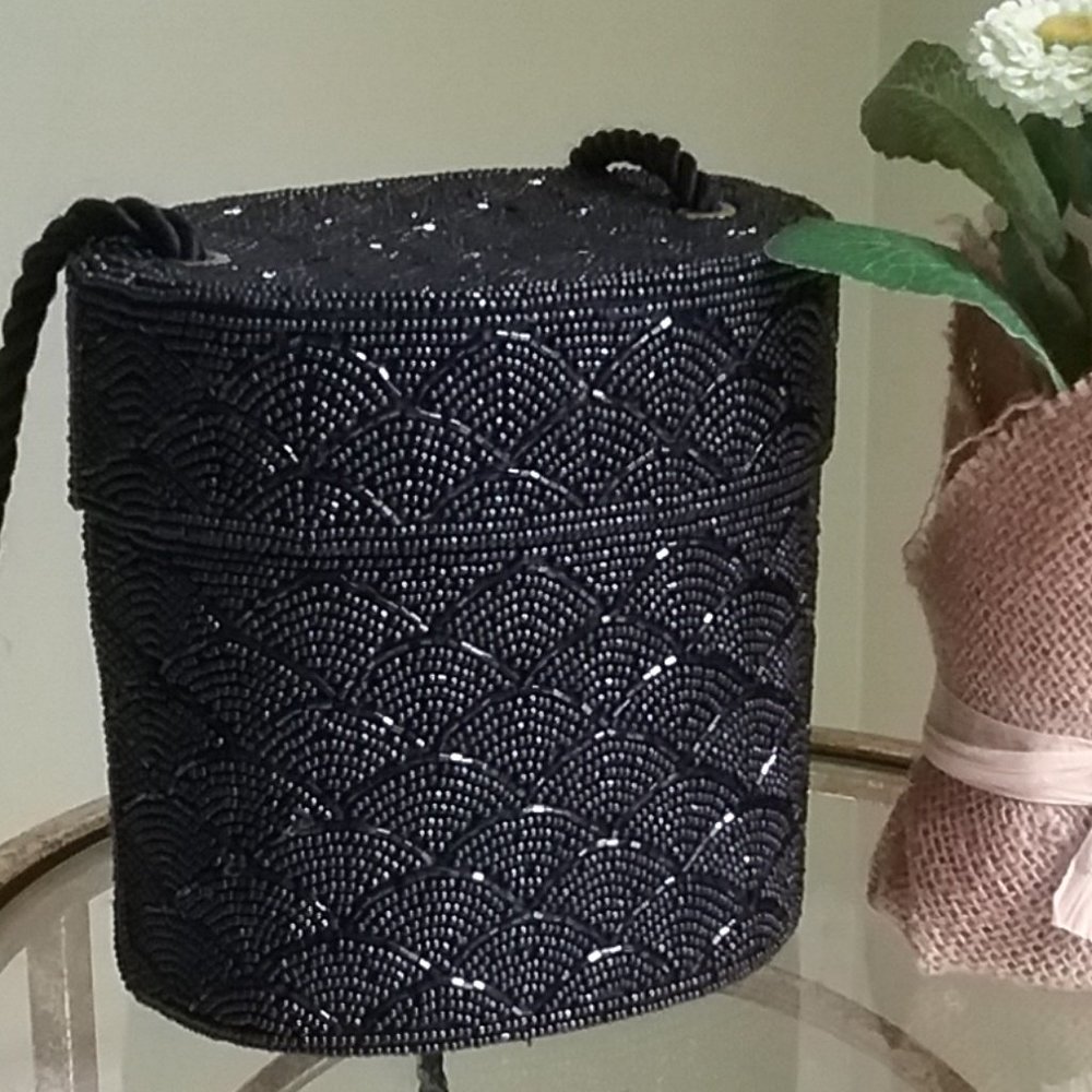  Shals International Vintage Black Sequin Eve Bag